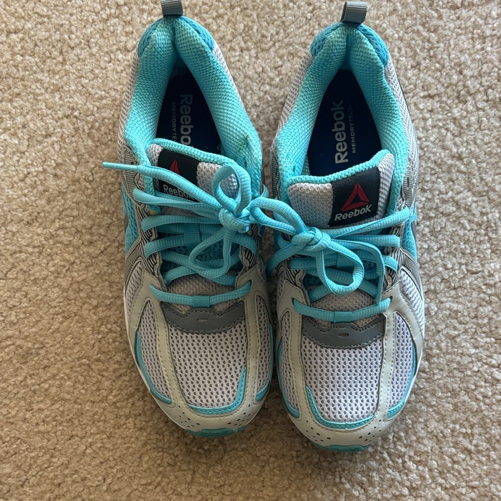 Reebok Women’s Aqua and White Sneakers size 8